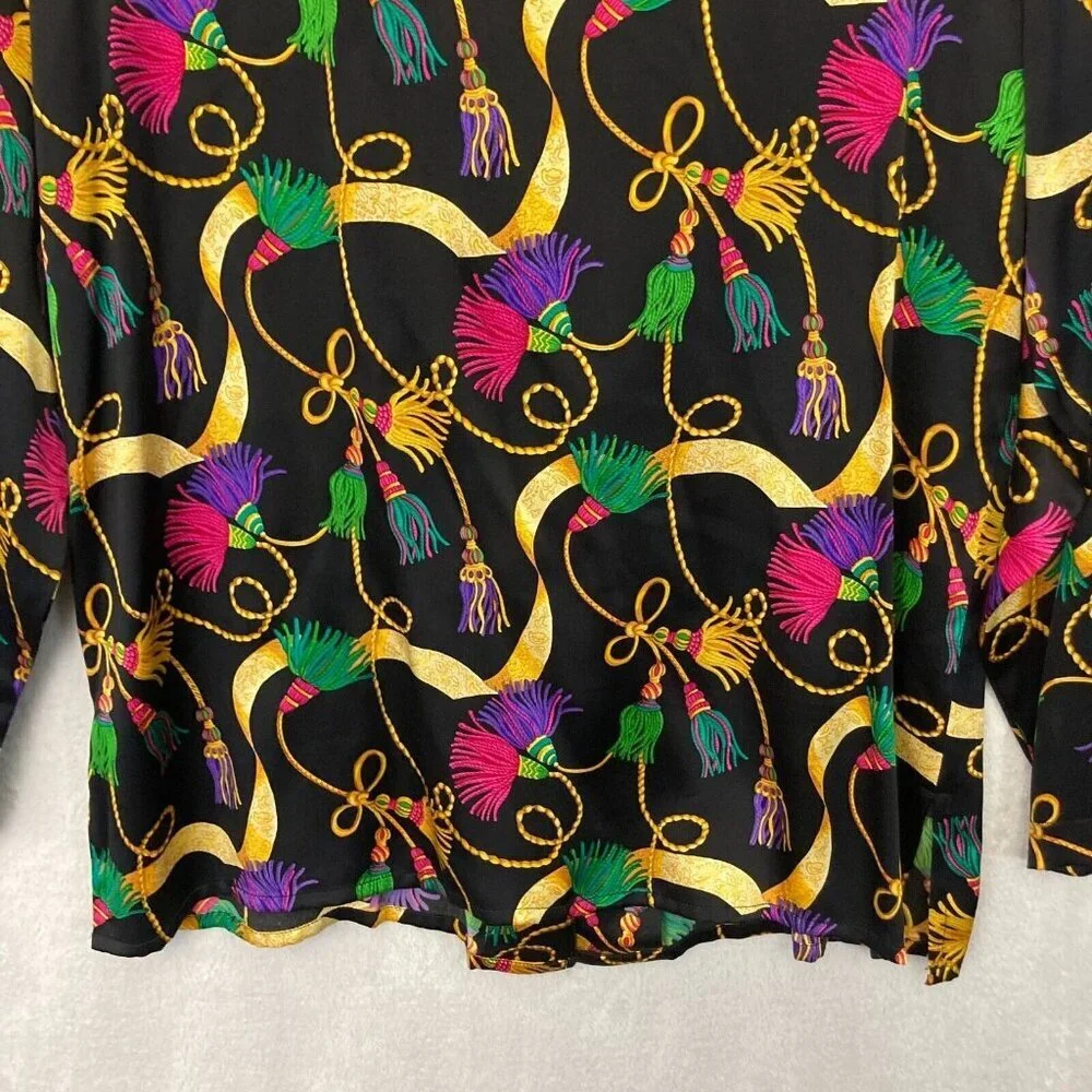 Vintage Richard Malcolm 100% Silk Blouse Sz 8 Asian Mandarin Collar Top Colorful - Picture 16 of 16